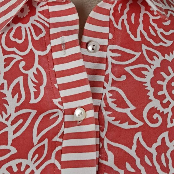 Gretchen Scott Designs Size Small Coral and White Collared Shirt 3/4 Sleeves - Picture 3 of 14